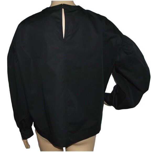 Express Blouse Womens XS 0-2 Black Oversize Puff Sleeve top shirt gathered neck - Picture 5 of 12